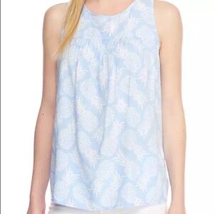 Crown and Ivy Sleeveless Top Blue Pineapple Design Petite Large